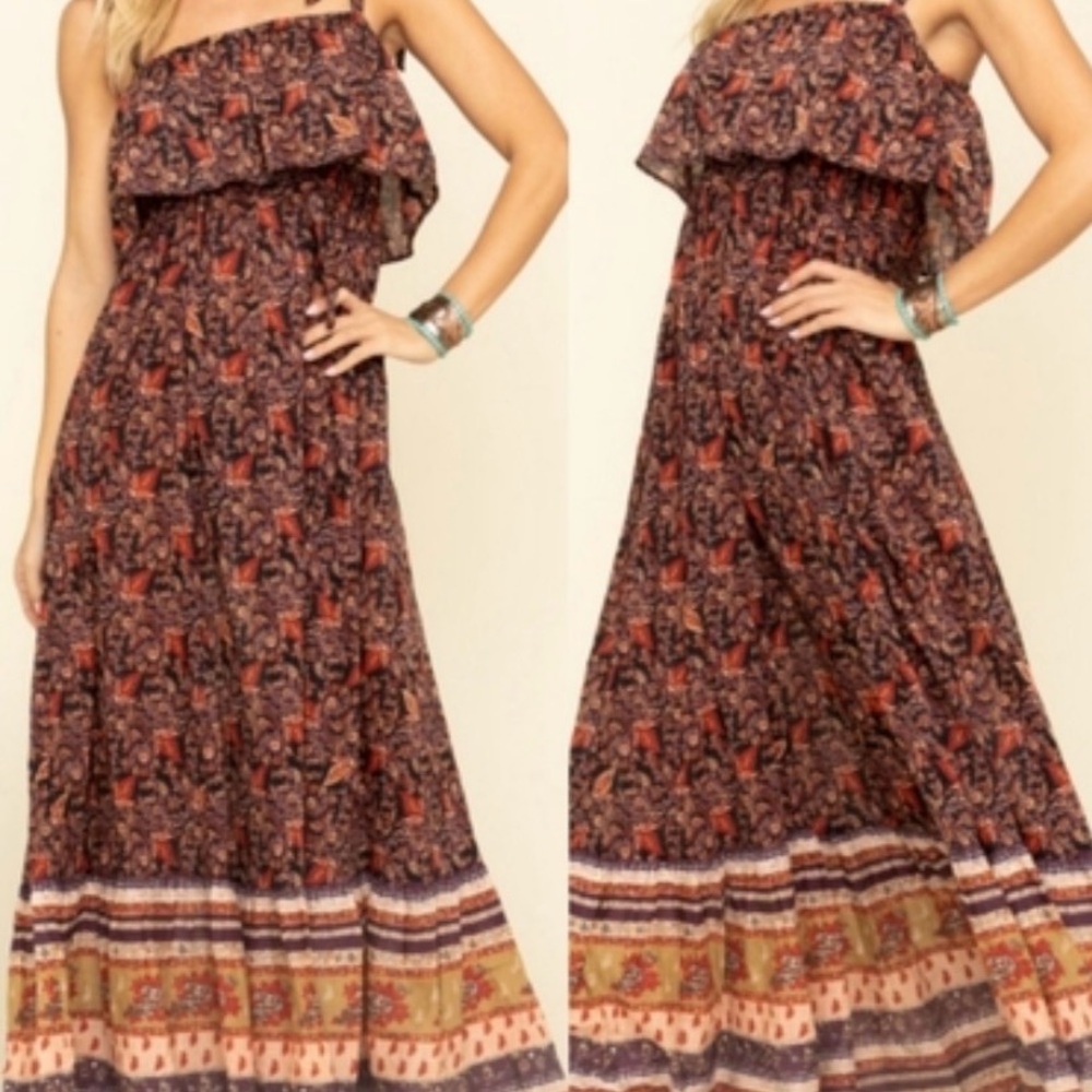 Free People Rust Paisley Tiered Maxi Dress